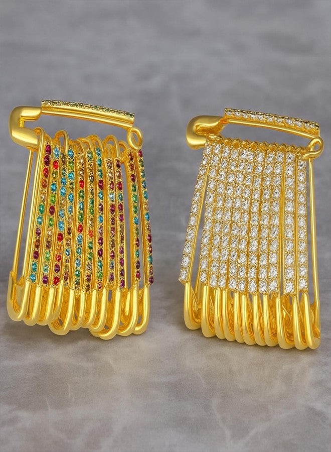 THANUS CRAFT THANU'S CRAFT Multicolour Diamond Safety Stone Saree Pleats Pins Dupatta Chunari Scarfs Dress Clothes Brooch Pin for Women - Image 4