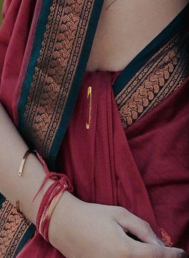 THANUS CRAFT THANU'S CRAFT Multicolour Diamond Safety Stone Saree Pleats Pins Dupatta Chunari Scarfs Dress Clothes Brooch Pin for Women - Image 5