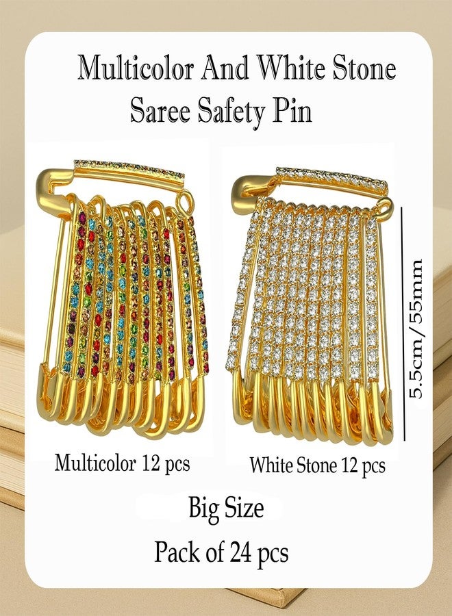 THANUS CRAFT THANU'S CRAFT Multicolour Diamond Safety Stone Saree Pleats Pins Dupatta Chunari Scarfs Dress Clothes Brooch Pin for Women - Image 3