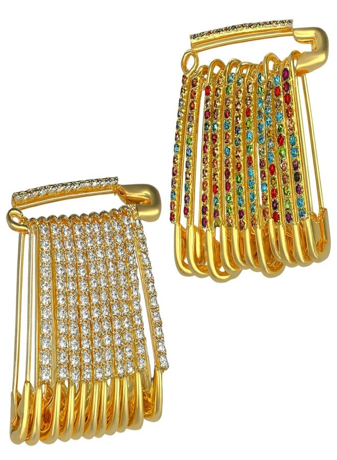 THANUS CRAFT THANU'S CRAFT Multicolour Diamond Safety Stone Saree Pleats Pins Dupatta Chunari Scarfs Dress Clothes Brooch Pin for Women - Image 1