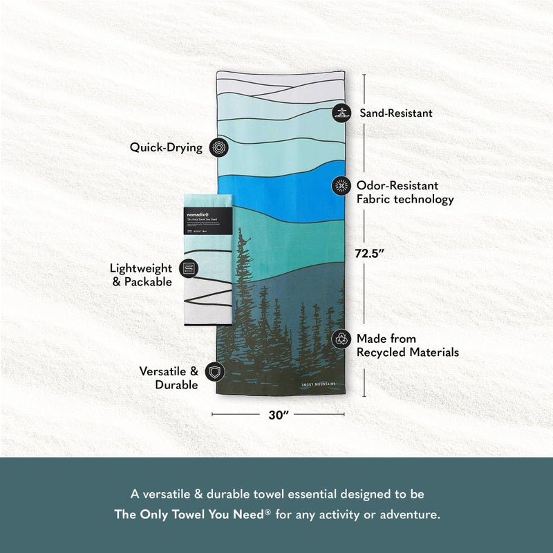 Nomadix Original Towel - Perfect for Beach, Pool, Travel, Camping, Yoga - Made with Recycled Materials - Super Absorbent - Sand Resistant - Smoky Mountain National Park - 72.5x30 - Image 5