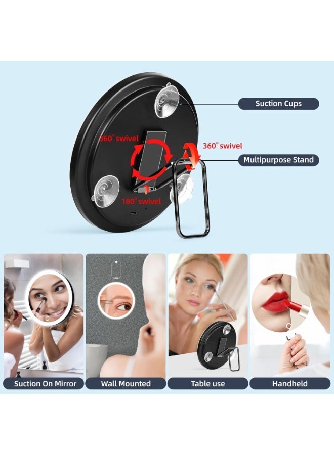 10X Magnifying Makeup Mirror with LED Light 6-Inch Lighted Travel Vanity Mirror with Suction Cups and Adjustable Stand Includes Tweezers & Scissors Set - Image 3