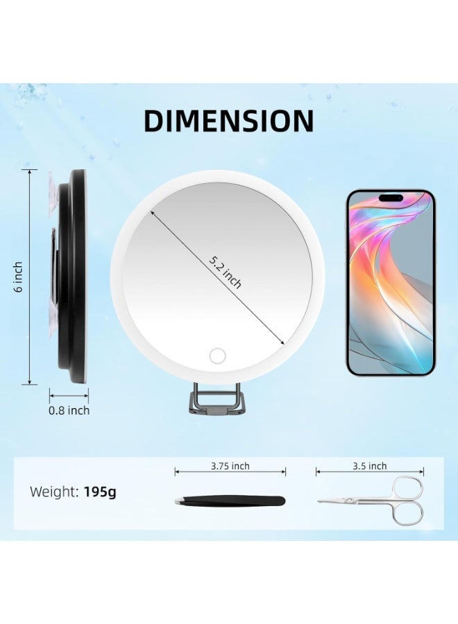 10X Magnifying Makeup Mirror with LED Light 6-Inch Lighted Travel Vanity Mirror with Suction Cups and Adjustable Stand Includes Tweezers & Scissors Set - Image 2