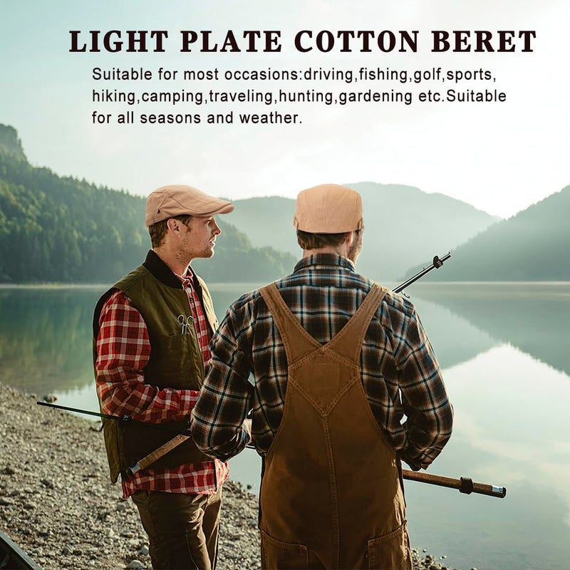 Xinveen Newsboy Hats for Men Flat Cap Cotton Adjustable Breathable Irish Cabbie Ivy Driving Hunting Hat Khaki - Image 4
