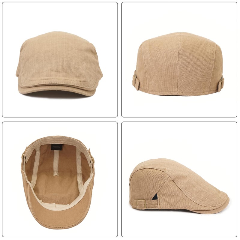 Xinveen Newsboy Hats for Men Flat Cap Cotton Adjustable Breathable Irish Cabbie Ivy Driving Hunting Hat Khaki - Image 5