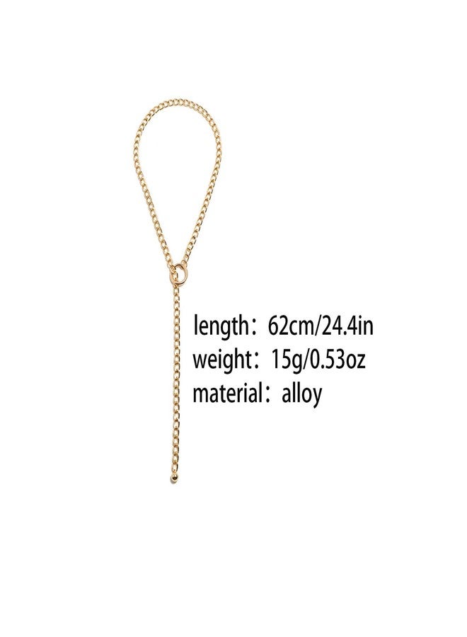 Decixde Gothic O-Ring Pendant Necklace - Slip Chain, Adjustable Lariat Y-Necklace, Chunky Choker for Women & Men (Gold) - Image 3