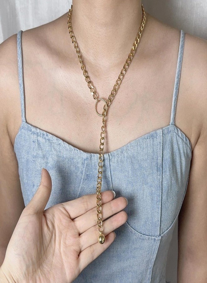 Decixde Gothic O-Ring Pendant Necklace - Slip Chain, Adjustable Lariat Y-Necklace, Chunky Choker for Women & Men (Gold) - Image 5