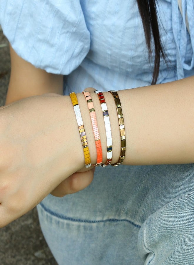 KELITCH New Miyuki Tila Bead Bracelets Charm Stretch Bracelets Stackable Wrap Bracelets for Women Jewelry (White Yellow 08D) - Image 5