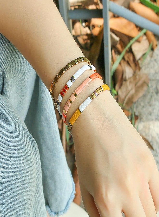 KELITCH New Miyuki Tila Bead Bracelets Charm Stretch Bracelets Stackable Wrap Bracelets for Women Jewelry (White Yellow 08D) - Image 2