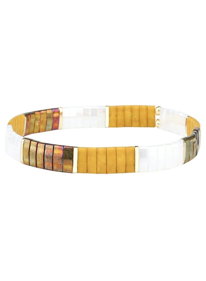 KELITCH New Miyuki Tila Bead Bracelets Charm Stretch Bracelets Stackable Wrap Bracelets for Women Jewelry (White Yellow 08D) - Image 1