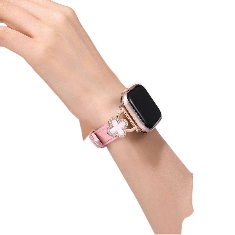 منتج لـ الاستخدام اليومي للساعة الذكية واستبدال السوار والرياضة وتغيير الإطلالة باللون وردي Apple Watch Leather Smartwatch - Image 5