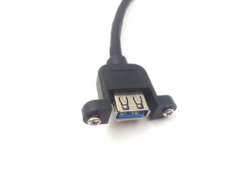 Haokiang Panel- Mount USB 3.0 Extension Cable, Haokiang 1 ft/30cm 90 Degree Right Angle USB 3.0 Type A Male to Type A Female with Screw Hole Panel Mount Adapter External Cable (Right Angle) - Image 3