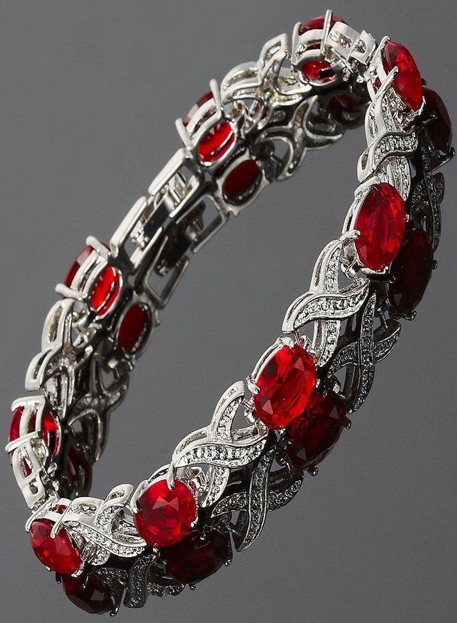 RIZILIA XOXO Link Tennis Bracelet & Oval Cut CZ [Simulated Red Ruby] in White Gold Plated, 7" - Image 3