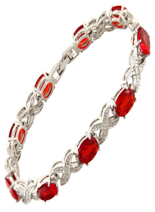 RIZILIA XOXO Link Tennis Bracelet & Oval Cut CZ [Simulated Red Ruby] in White Gold Plated, 7" - Image 1