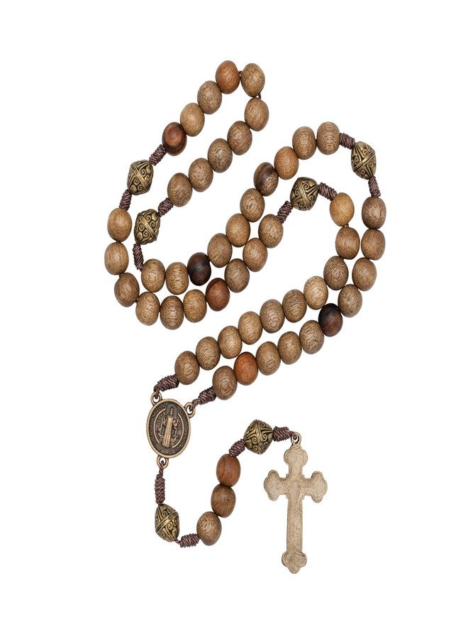 Intercession Our Father Sacred Handmade Solid Wood Rosary (St Benedict - Walnut) - Image 2