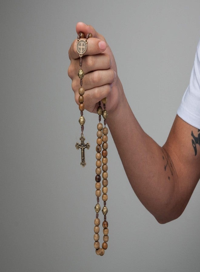 Intercession Our Father Sacred Handmade Solid Wood Rosary (St Benedict - Walnut) - Image 5
