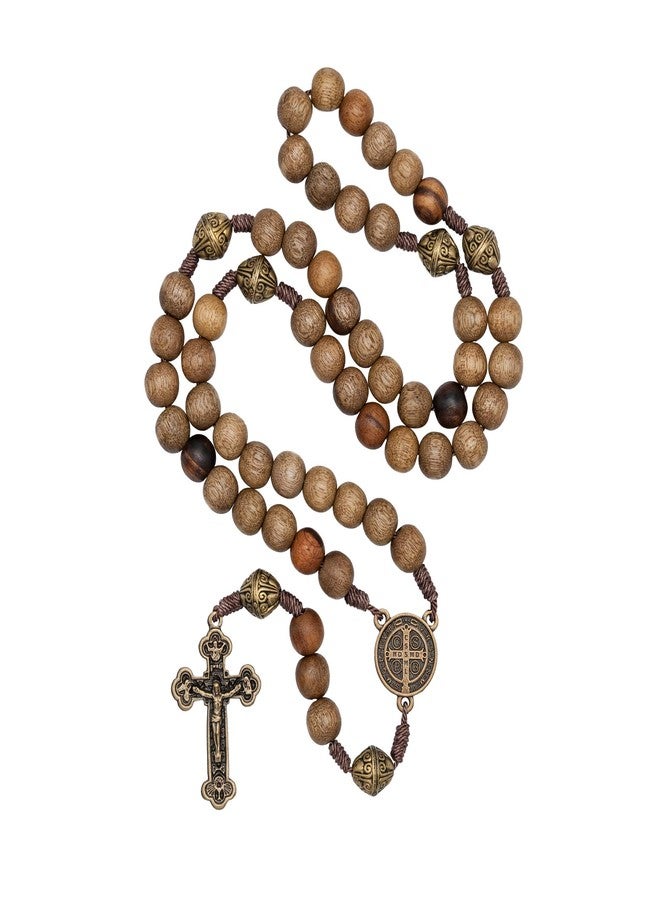 Intercession Our Father Sacred Handmade Solid Wood Rosary (St Benedict - Walnut) - Image 1
