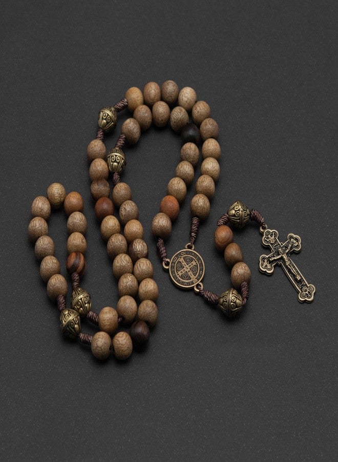Intercession Our Father Sacred Handmade Solid Wood Rosary (St Benedict - Walnut) - Image 3