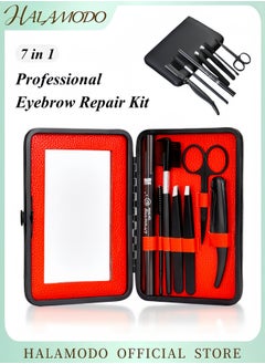 HALAMODO 7 in 1 Professional Eyebrow Shaping and Grooming Kit Includes Eyebrow Scissors Razor Tweezers Brush and Scissors for Unisex Use Stainless Steel Eyebrow Grooming Tools Set  - Image 1