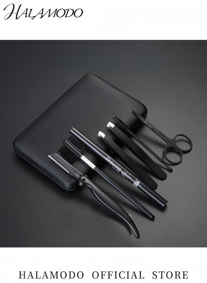 HALAMODO - 7 in 1 Professional Eyebrow Shaping and Grooming Kit Includes Eyebrow Scissors Razor Tweezers Brush and Scissors for Unisex Use Stainless Steel Eyebrow Grooming Tools Set - Image 1