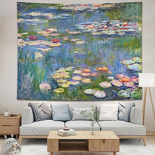 Avinyl Monet Waterlily Wall Tapestry Hanging, Green Floral Plant Art Poster for Bedroom Girls Boys, Small Nature Flower Pond, Watercolor Tapestries for Living Room Dorm Decor 51in X 60in - Image 3