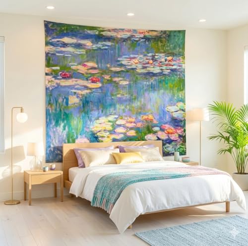 Avinyl Monet Waterlily Wall Tapestry Hanging, Green Floral Plant Art Poster for Bedroom Girls Boys, Small Nature Flower Pond, Watercolor Tapestries for Living Room Dorm Decor 51in X 60in - Image 2