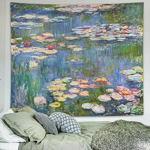 Avinyl Monet Waterlily Wall Tapestry Hanging, Green Floral Plant Art Poster for Bedroom Girls Boys, Small Nature Flower Pond, Watercolor Tapestries for Living Room Dorm Decor 51in X 60in - Image 1