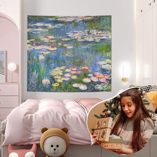 Avinyl Monet Waterlily Wall Tapestry Hanging, Green Floral Plant Art Poster for Bedroom Girls Boys, Small Nature Flower Pond, Watercolor Tapestries for Living Room Dorm Decor 51in X 60in - Image 5