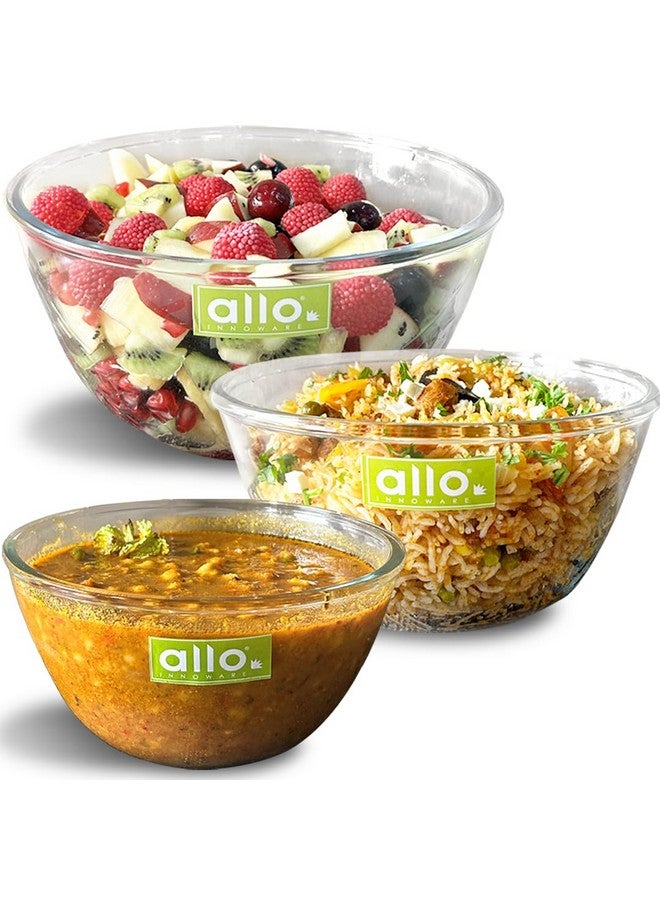 Allo Food Safe Borosilicate Glass Mixing & Serving Bowls for Kitchen, Oven & Microwave Safe Bowls, Dishwasher and Freezer Safe Bowls, Set of 3 1600ML, 2100ML, 2700ML, Transparent - Image 1