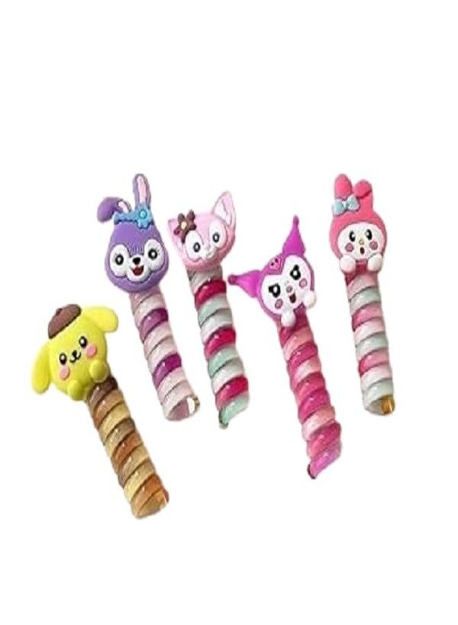 WECROOStylish Telewire Cartoon Hair Bands Spiral Braided Ponytail Holders, Telephone Wire, Hair Accessories for Girls, Kids,Spiral Hair Ties Cute Cartoon Ponytail Holder (Multicolor, Pack of 8) - Image 1