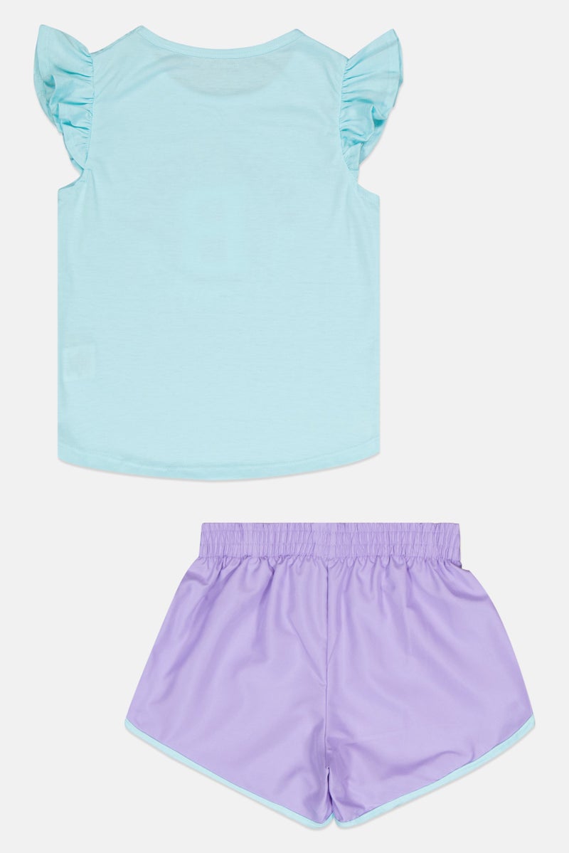 bebe Kids Girl 2 Pcs Brand Logo Training T-Shirt And Short Set, Multicolor - Image 3