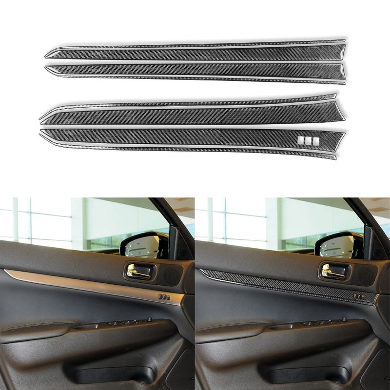 NVCNX Real Carbon Fiber Front Rear Door Inner Panel Decal Strip Cover Trim Soft Sticker Car Interior Accessories for Infiniti G37 20082013 for G35 20072008 for G25 20112012 Sedan 8PCs Black B