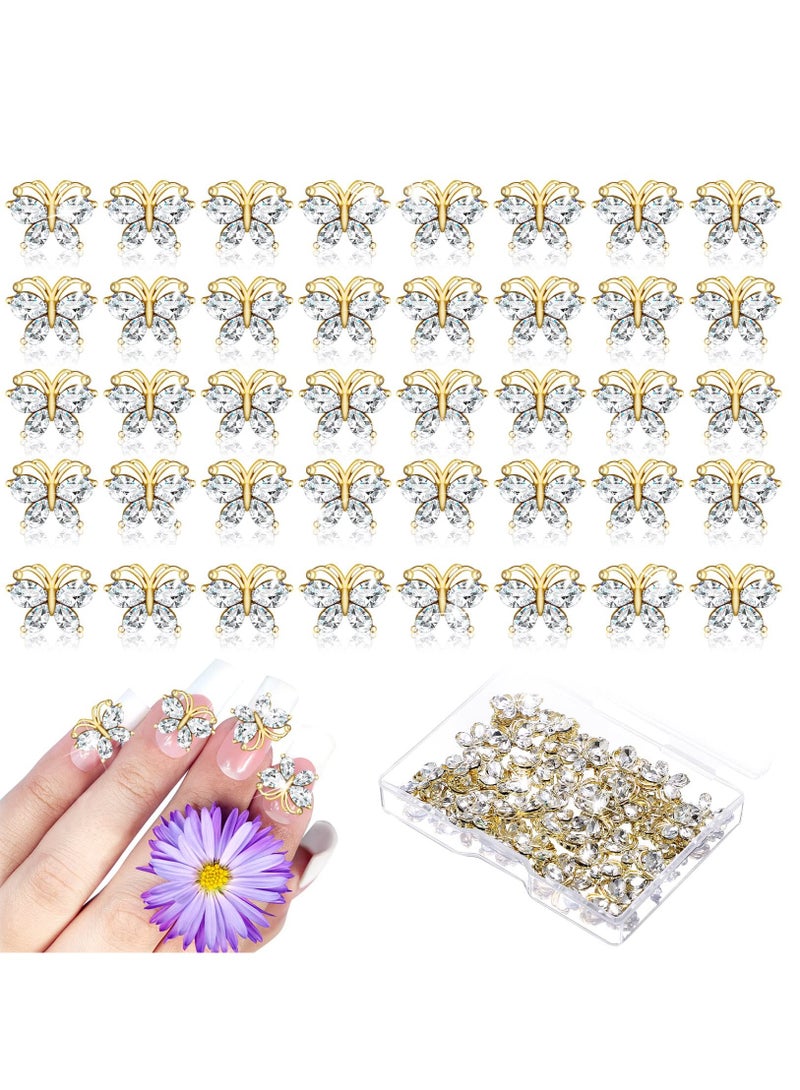 SYOSI Butterfly Nail Charms, Shiny Acrylic Butterfly Nail, Rhinestones Nail , Art Charms Nail, Jewelry Butterfly Charms, Suitable for Nails Nail Jewels Nail Art Decorations Nail Supplies (Gold) - Image 1