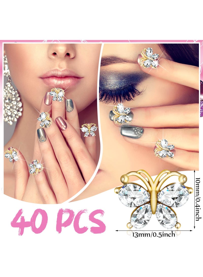 SYOSI Butterfly Nail Charms, Shiny Acrylic Butterfly Nail, Rhinestones Nail , Art Charms Nail, Jewelry Butterfly Charms, Suitable for Nails Nail Jewels Nail Art Decorations Nail Supplies (Gold) - Image 2