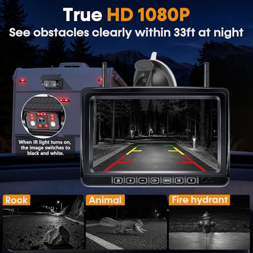 Wkzay Wireless RV Backup Camera Magnetic Mount 1080P Crystal Clear Night Vision 65ft Strong Signal 18H Battery IP69K Waterproof 7 HD Monitor 1Min NoDrill Install for Trailer Truck Camper Motorhome - Image 3