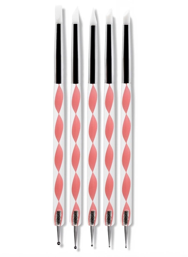 HomTop 5PCS Dual-Ended Nail Art Dotting Tools - Silicone Sculpting Pens & Ball Stylus Set for Gel Polish, Builder Gel, Chrome Powder, 3D DIY Nail Art Design & Manicure Decoration - Image 1
