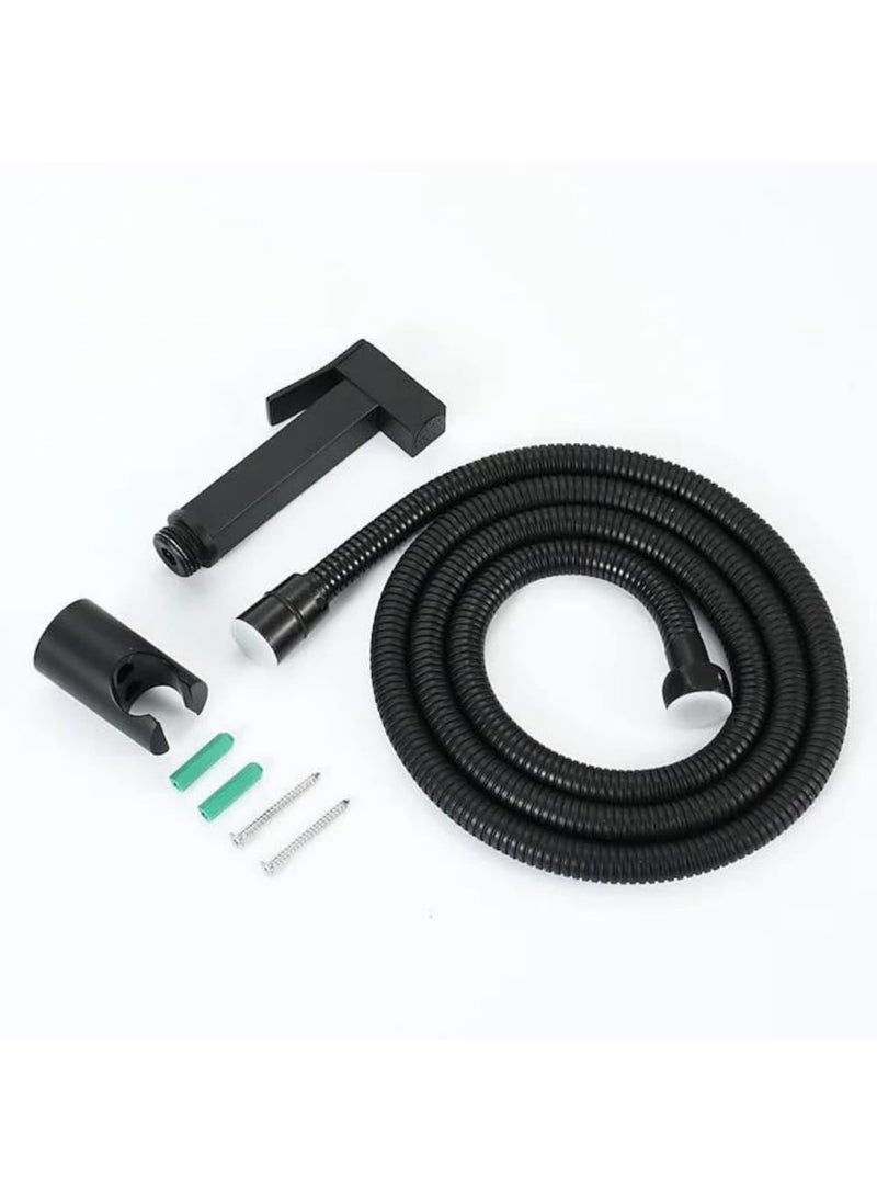 IRIS - IRIS Cube Series Black Plated Brass Health Faucet with Health Faucet Stand and Hose Pipe(Black, Single Flow, Press Switch) - Image 1