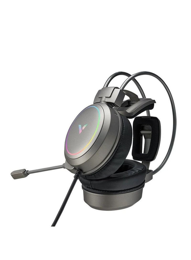 Vh610 Gaming 7.1 Virtual Surround Sound Integrated Line Control Graphene RGB LED Light Headphone Silver - Image 2