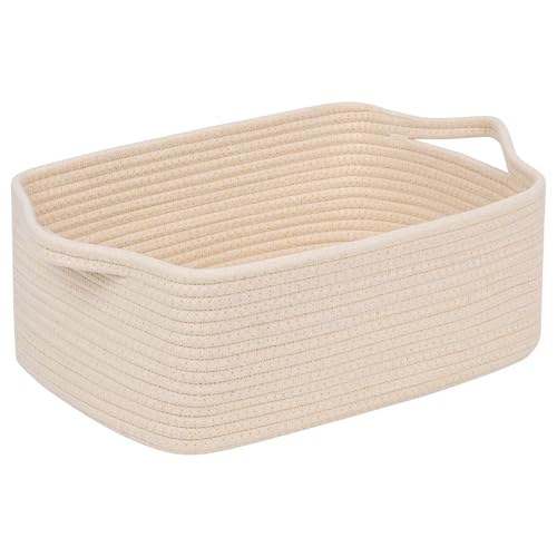 CubesLand Rectangular Cotton Rope Basket 14x10x5 Inches Beige Nursery Storage Bin - Image 1