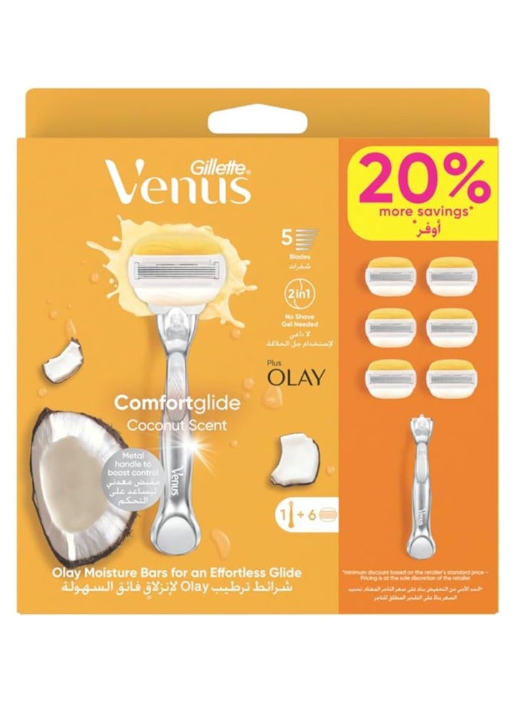 Gillette Venus Comfortglide With Olay Coconut S Razor With 6 Refills