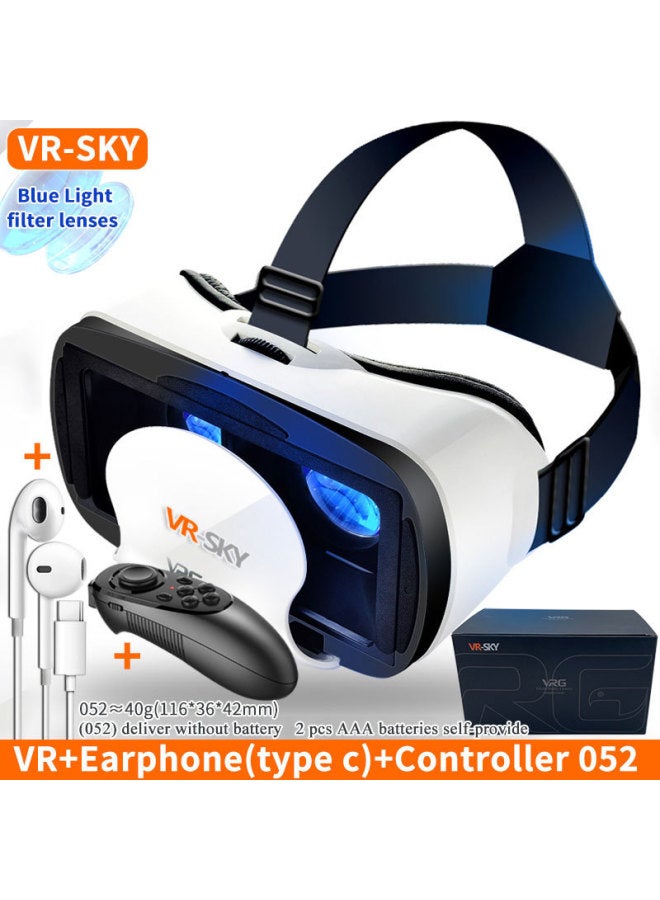 VR Virtual Glasses Game Glasses VR Glasses Private Ar Cinema 3DVR-Color:Sky Earless Blue Light White + Headphones + 052 Black - Image 1
