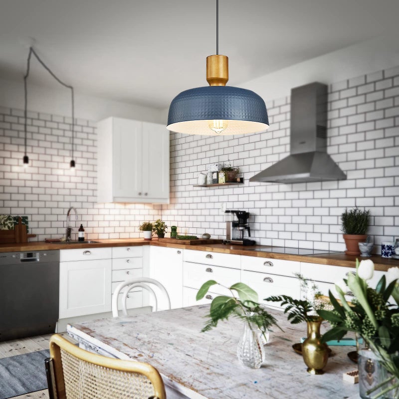 Darkaway Pendant Light Fixtures Ceiling Hanging with Hammered Metal Shade, Modern Pendant Light for Kitchen Island Lighting Hanging Lamp Adjustable Height, Medium - Image 3