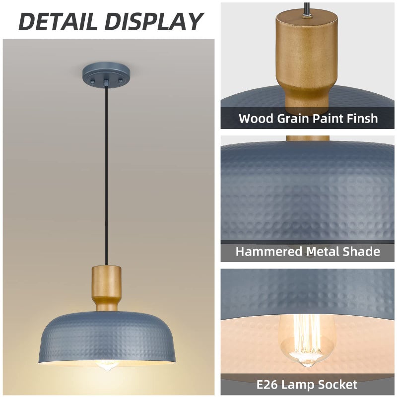 Darkaway Pendant Light Fixtures Ceiling Hanging with Hammered Metal Shade, Modern Pendant Light for Kitchen Island Lighting Hanging Lamp Adjustable Height, Medium - Image 2