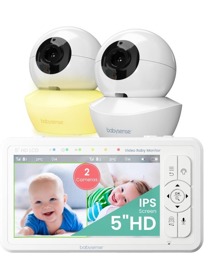 Babysense 5" HD Split-Screen Baby Monitor with 2 Cameras - Image 1