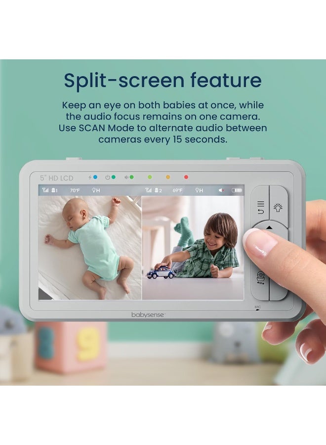 Babysense 5" HD Split-Screen Baby Monitor with 2 Cameras - Image 2