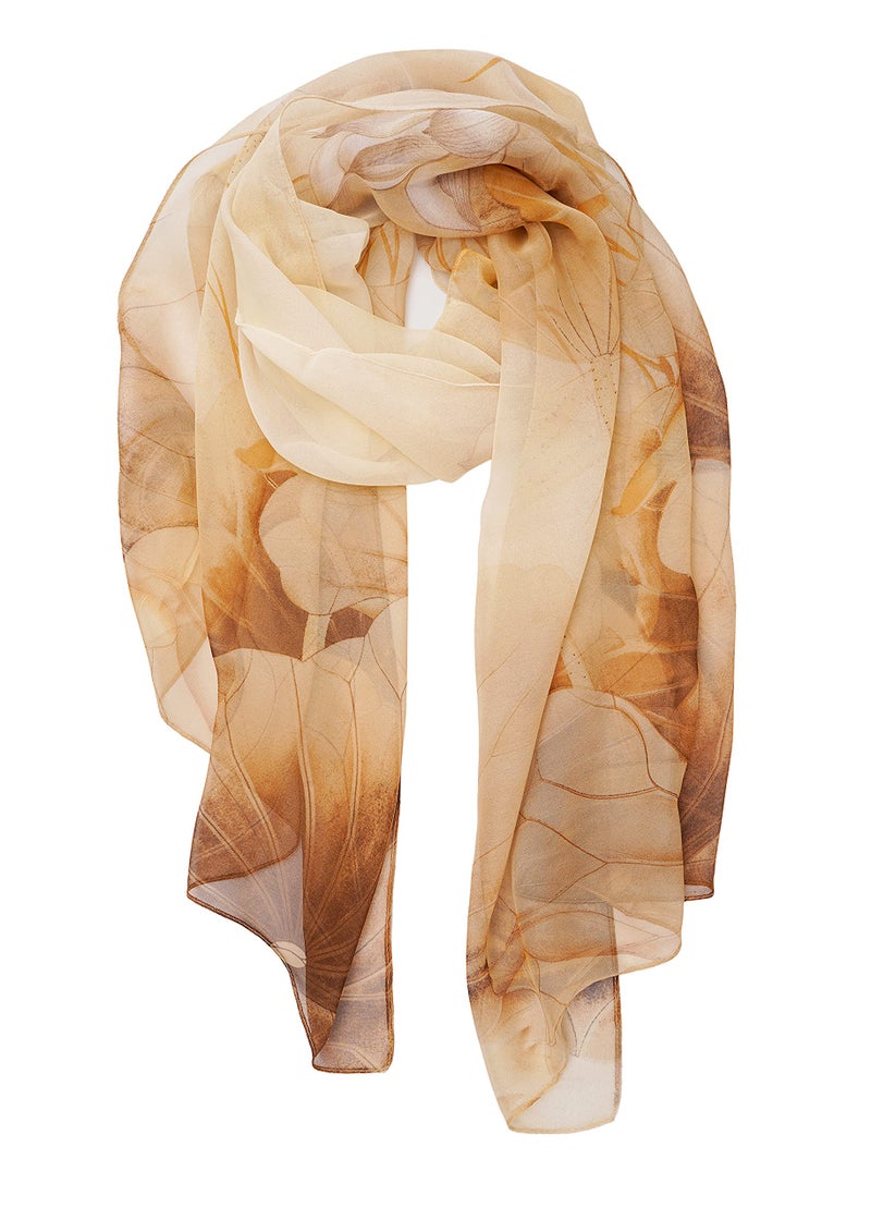 YOUR SMILE Ladies/Women's Lightweight Floral Print/Solid Color mixture Shawl Scarf For Spring Summer season (Khaki Flower) - Image 1