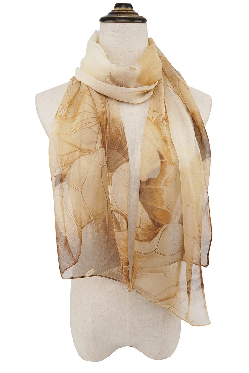 YOUR SMILE Ladies/Women's Lightweight Floral Print/Solid Color mixture Shawl Scarf For Spring Summer season (Khaki Flower) - Image 2