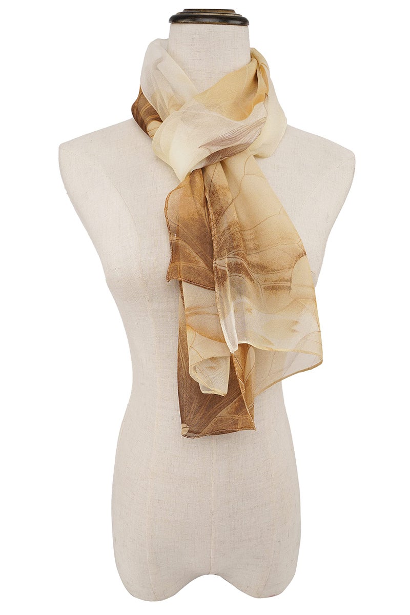 YOUR SMILE Ladies/Women's Lightweight Floral Print/Solid Color mixture Shawl Scarf For Spring Summer season (Khaki Flower) - Image 3