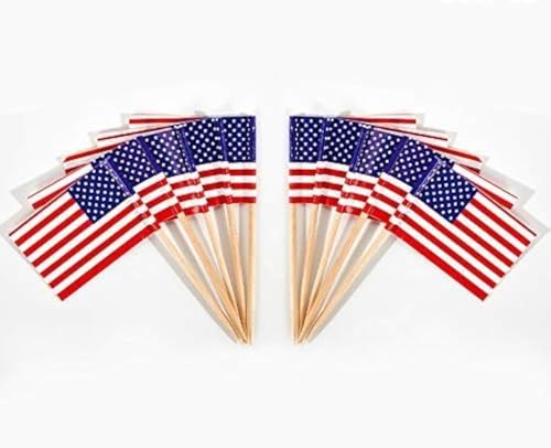 JAVD CYPS 100 Pcs USA American Flag US Toothpick Flags Small Mini Stick Cupcake Toppers US Flags4th of JulyVeterans DayCountry Picks Party Decoration Celebration Cocktail Food Bar Cake Flags - Image 1