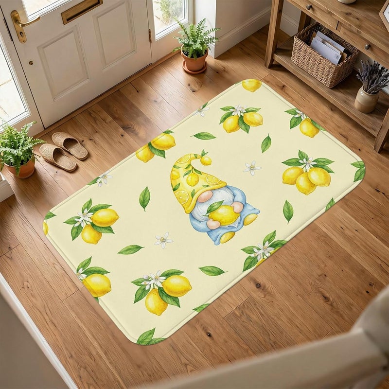Gnome Area Rug, Spring Fanciful Lemon Flower Spring Yellow Low Pile Sponge Indoor Doormat Accents Rug Non Shedding Laundry Room Bathroom Doorway Entryway Decor 2' X 3' - Image 1